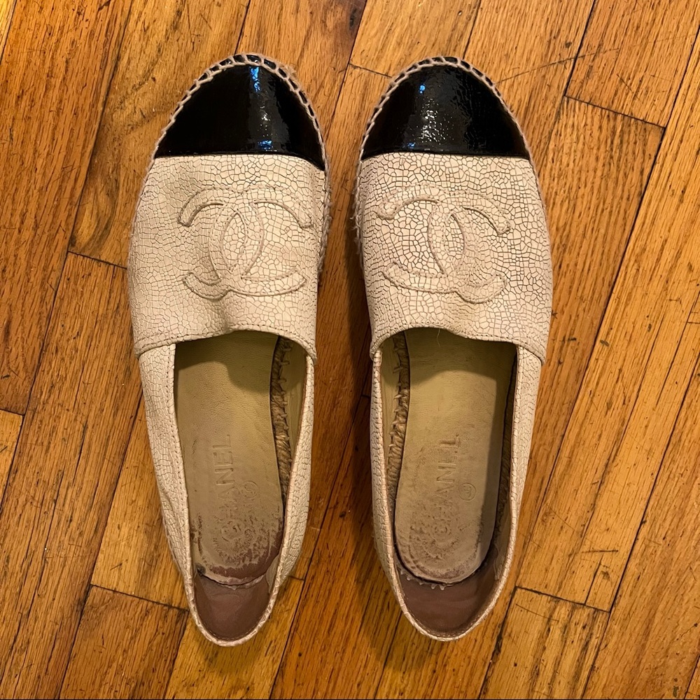 Chanel cracked leather espadrilles